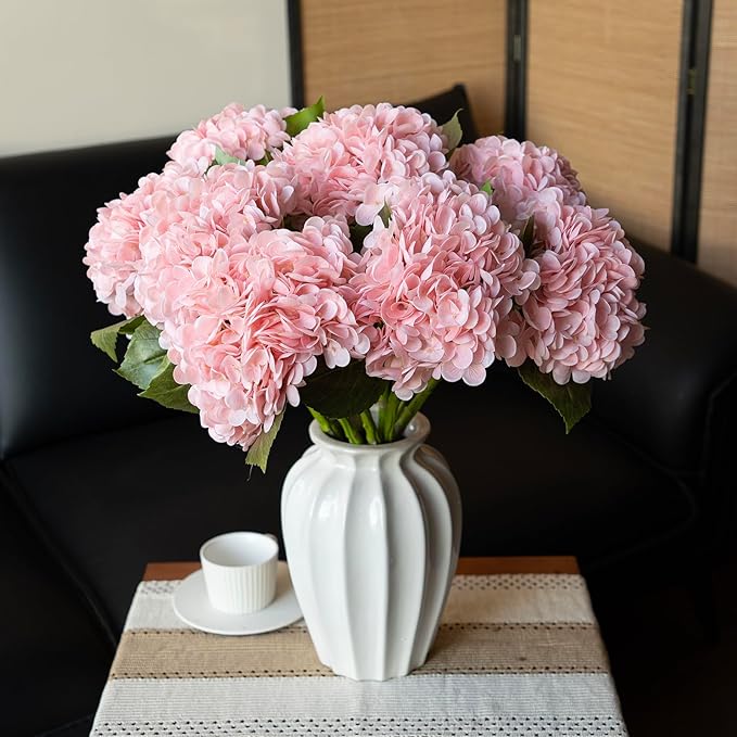 DUYONE 4Pcs 22 inch Lifelike Artificial Hydrangea, 2 Pink & 2 White Large Flowers Artificial Flowers Dry Flowers Outdoor Wedding Christmas Office Family Party Living Room Table Deco