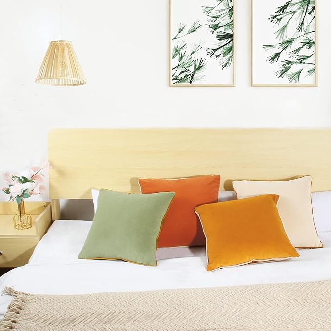 Btyrle 8-Colors Velvet Throw Pillow Covers 22x22 Inch Set of 4 Decorative Velour Pillowcases Modern Double-Colored Cushion Covers for Sofa Couch,Green/Yellow