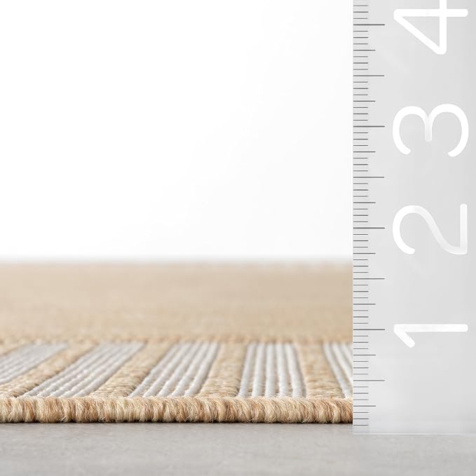 Nuloom Asha Tan/Ivory, 4' x 6', Casual, Striped Border, Soft and Cozy, High Traffic, Easy Clean, Durable Area Rug for Indoor/Outdoor Patio, Deck, Porch, Garden, Courtyard