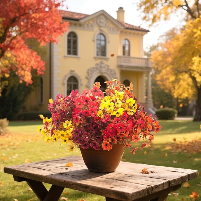 Grunyia 20 Bundles UV Resistant Artificial Fall Flowers for Outdoor - No Maintenance Thanksgiving Decor with Orange Blooms, Faux Silk & Plastic Plants for Porch, Yard (Fall Coffee Mix)