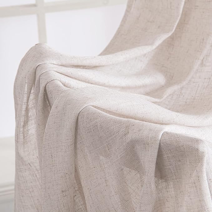 MIULEE White Linen Curtains 72 Inch Length 2 Panels for Bedroom Living Room, Soft Thick Linen Textured Natural Window Drapes Semi Sheer Light Filtering Back Tab Rod Pocket Burlap Look Decor, W37xL72