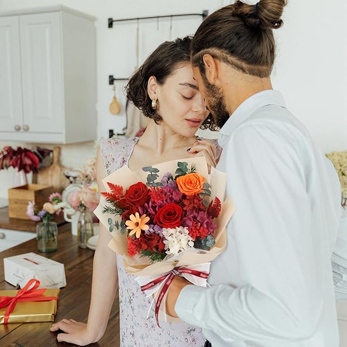Flowers for Delivery Prime Preserved Flower Bouquet That Last 3-5 Years Real Forever Rose Bouquet for Her Women Wife Grandma Girlfriend Anniversary Birthday Mothers Day Gifts for Mom,Red