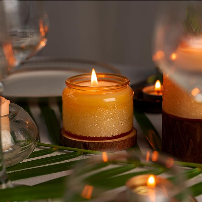 4 oz Orange Mandala Glass Candle Jars with Bamboo Lids, 18 Pack | Patented Embossed Design, Includes Wick Centering Devices & Warning Labels, Multiple Color Options