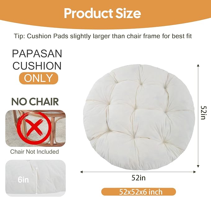 idee-home Papasan Chair Cushion, Circle Papasan Chair Cushion(Cushion Only) | Papasan Cushion with Thick Corduroy Cover, 52 x 52 Inch Cushion for Egg Chair, Navy