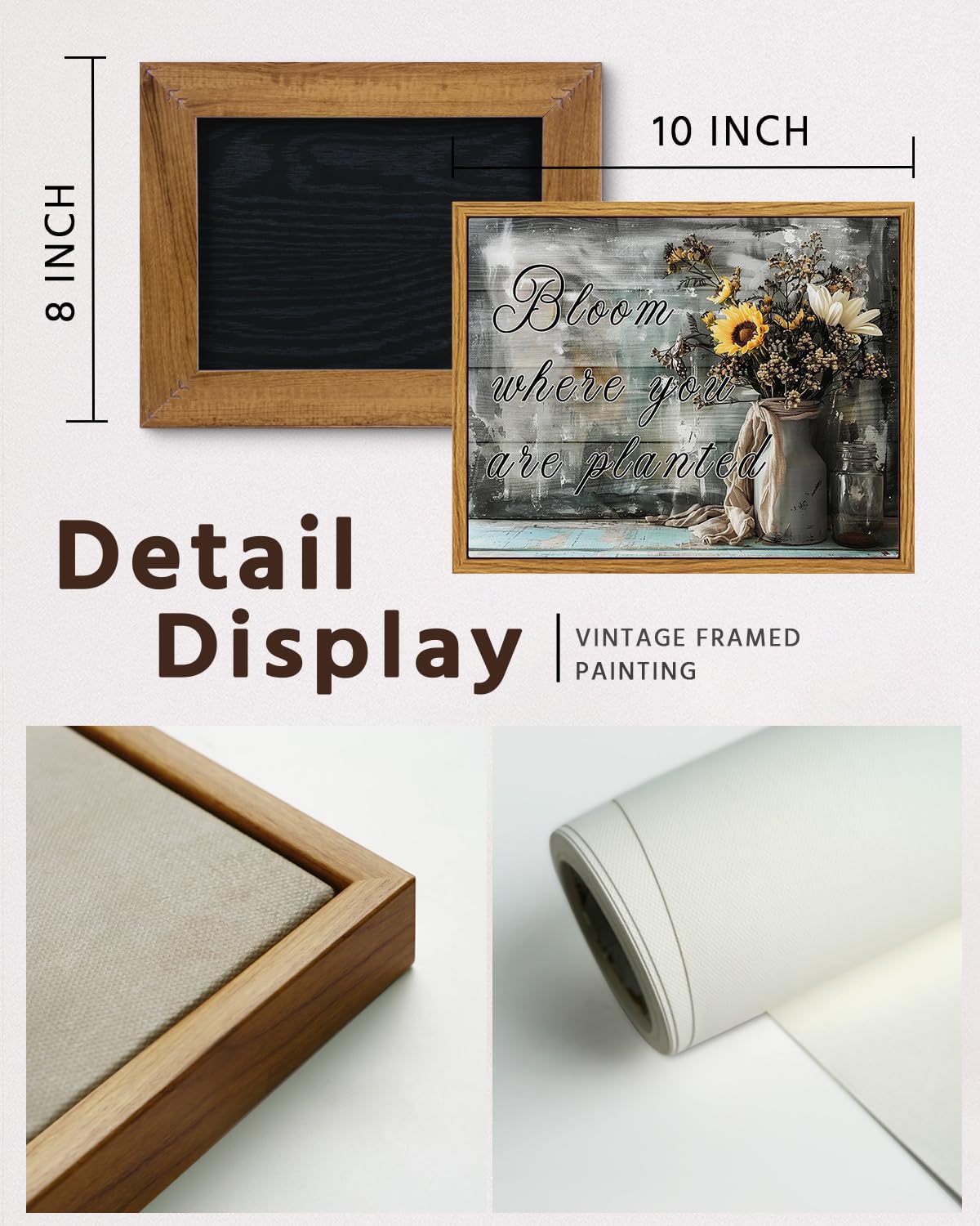 VIYYIEA Framed Canvas Wall Art Home Decor Bathroom Decor Farmhouse Flower Pictures and Quote Wall Decor Bath Canvas Prints Rustic Painting Aesthetic Home Decor for Living Room Bedroom Kitchen 8x10in