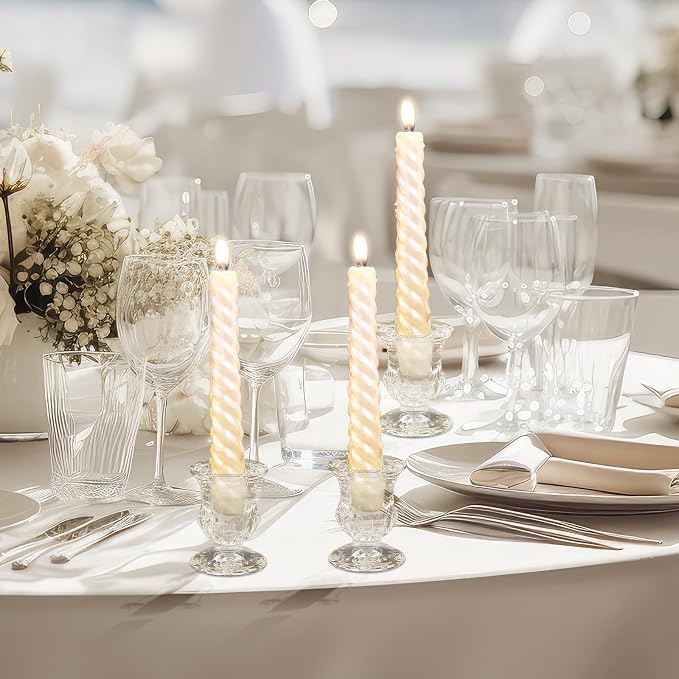 Clear Glass Candlestick Holders Taper Candle Holder Bulk 2.5 Inch Candle Stick Holder for Table Centerpiece Mantel Wedding Housewarming Gift Rustic Vintage Valentines Dinning Decoration