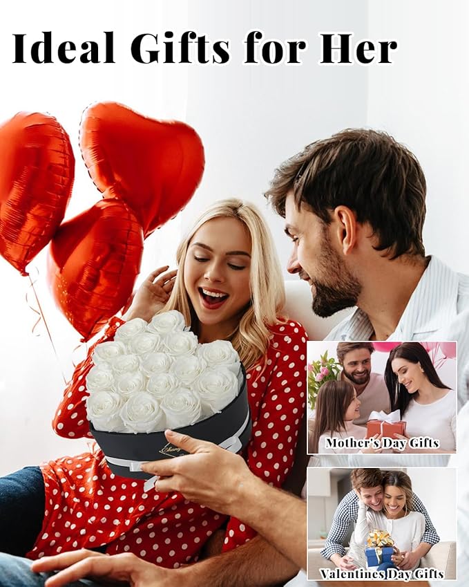 Changshunqi 16 Flowers Forever Preserved Roses in Box, Preserved Flowers Womens Birthday Gifts for Women Mothers White Rose Gift for Her Romantic Eternal Rose for Women Mom Friends