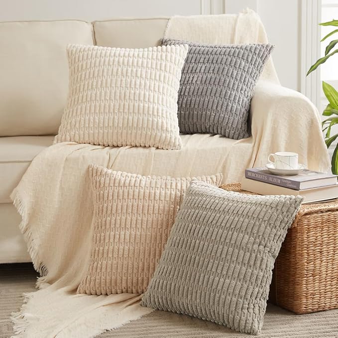 Fancy Homi 4 Packs Decorative Throw Pillow Covers for Living Room Couch Bed, Modern Farmhouse Boho Home Décor Accent Cushion Case, 18" x 18" (Pack of 4), Neutral