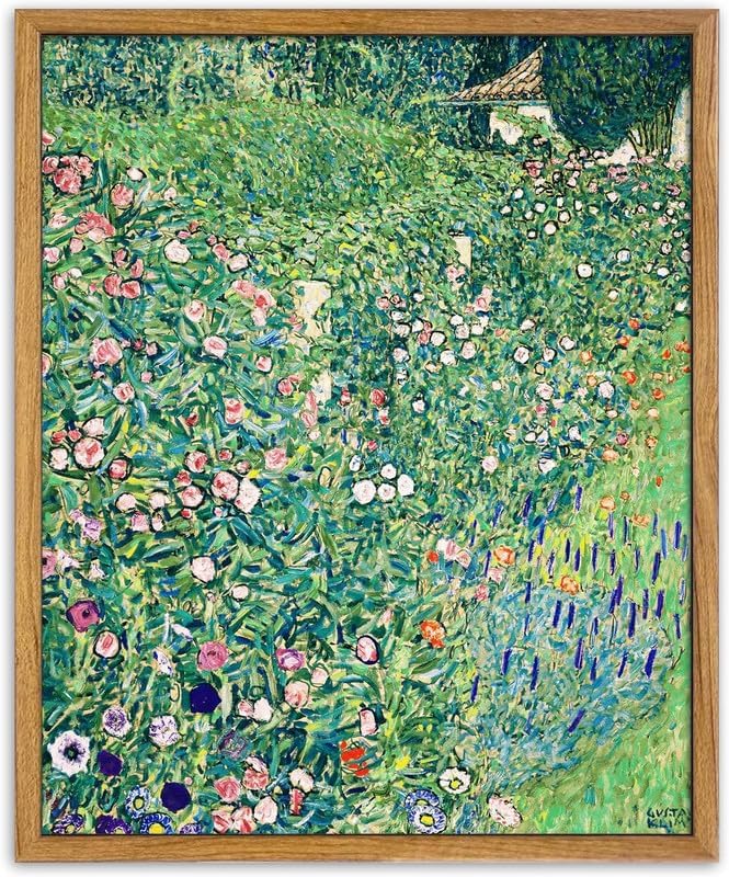 UPWOIGH 16x24 Framed Gustav Klimt Botanical Wall Art | Green Botanical Oil Painting, Vintage Italian Garden Style, Retro Moody Décor, Living Room Bedroom Accent