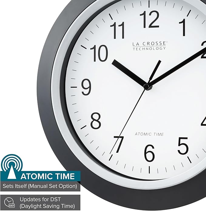 La Crosse Technology WT-3129B 12 Inch Atomic Analog Wall Clock, Pack of 1, Black