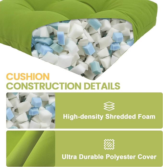 idee-home Outdoor Chair Cushions Set of 2, Patio Seat Cushions | Tufted Thick 17 x 17 x 5 Inch Cushions for Outdoor Furniture Waterproof with Ties, Dining Pads Dark Cerulean
