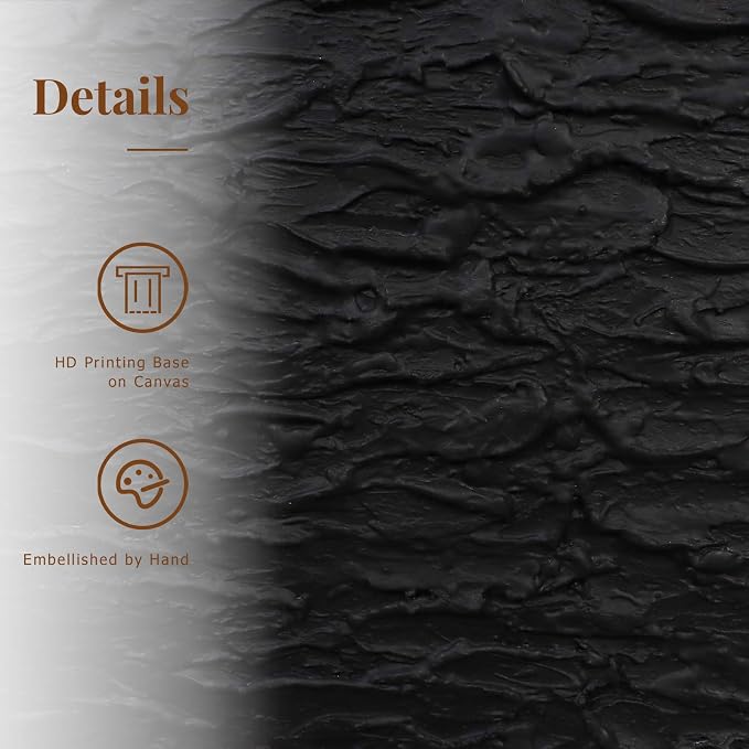 Zessonic Hand-Painted Thick Textured 3D Abstract Wall Art Large Black Texture Minimalist Wall Art - 3D Contemporary Dimensional Home Office Living Room Modern Wall Decor Framed - 24"x36"