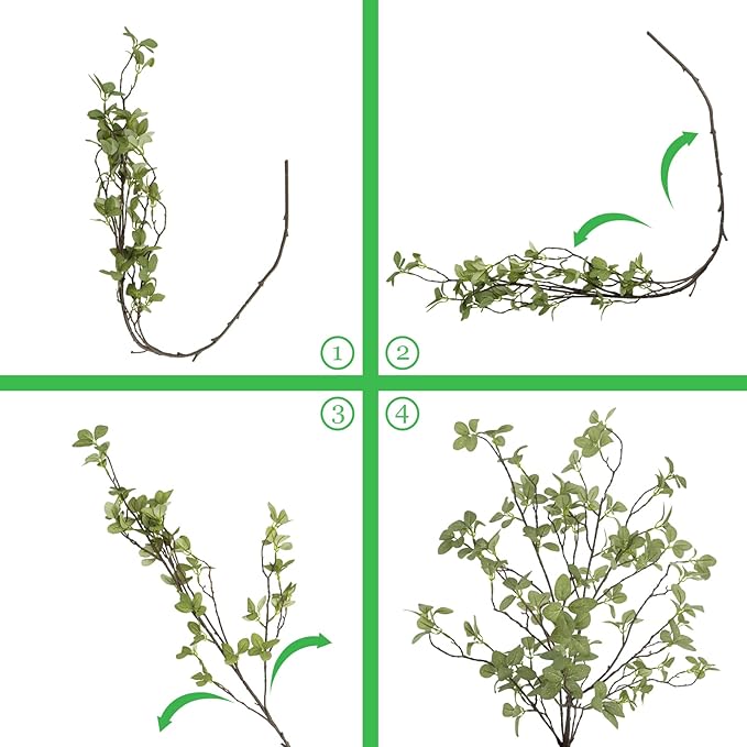 2 pcs Artificial Greenery Stems, 41.3’’ Tall Fake Plants Branches Faux Greenery Ficus Twig Leaf for Home Garden Shop Office Desk Decoration