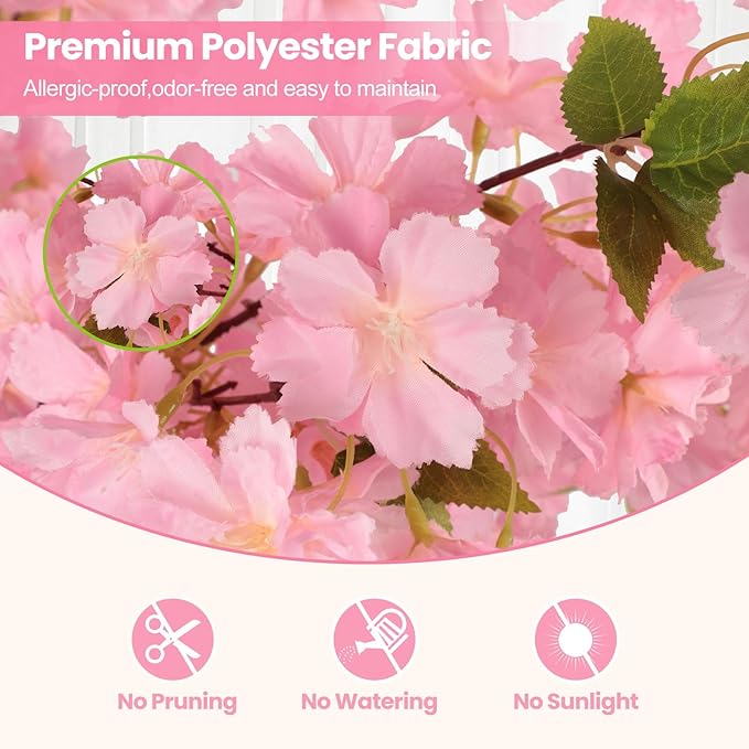 6Ft Tall Cherry Blossom Artificial Tree,Fake Pink Cherry Blossom Tree,Lifelike Decorative Plant in Pot for Indoor/Outdoor, Christmas, Garden,Home Office Dec
