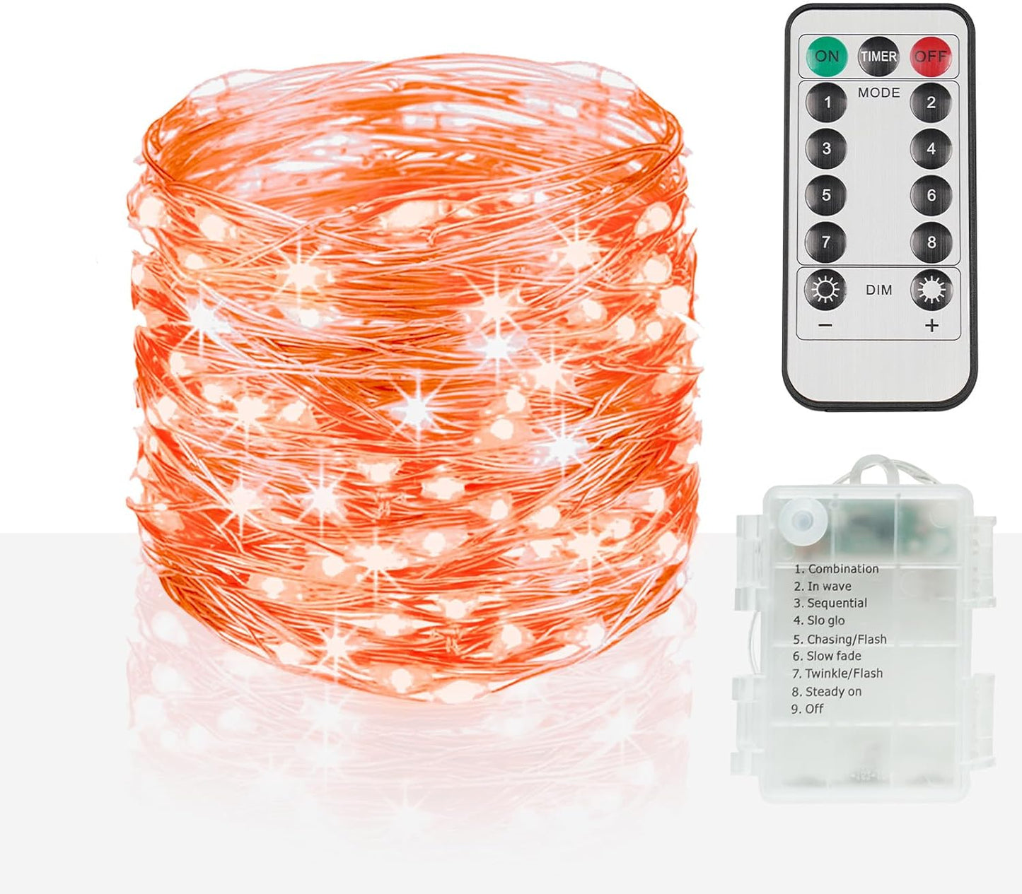 suddus Orange Halloween Fairy Lights Battery Operated, 66ft 200 LED Copper Wire Twinkle Lights Waterproof, String Lights with Remote for Bedroom, Party, Yard, Door, Garland, Tree Decorations