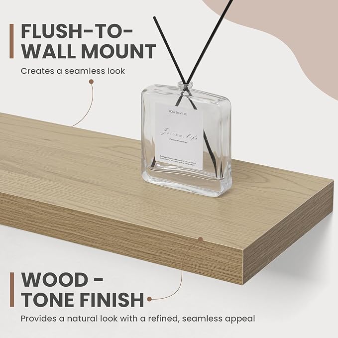Acovy 55 Inch Floating Shelves, 8 Inch Deep Floating Shelves for Wall, Hanging Shelf with Invisible Brackets, Deep Shelves for Bathroom, Bedroom, Living Room, Oak, Set of 1