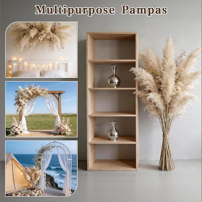 12 Stems 46" Tall Pampas Grass Decor for Floor Vase Large Dried Pampas Grass, Extra Fluffy Natural Dried Flowers for Home Living Room, Boho Wedding Decor, Modern Farmhouse Floral Arrangements
