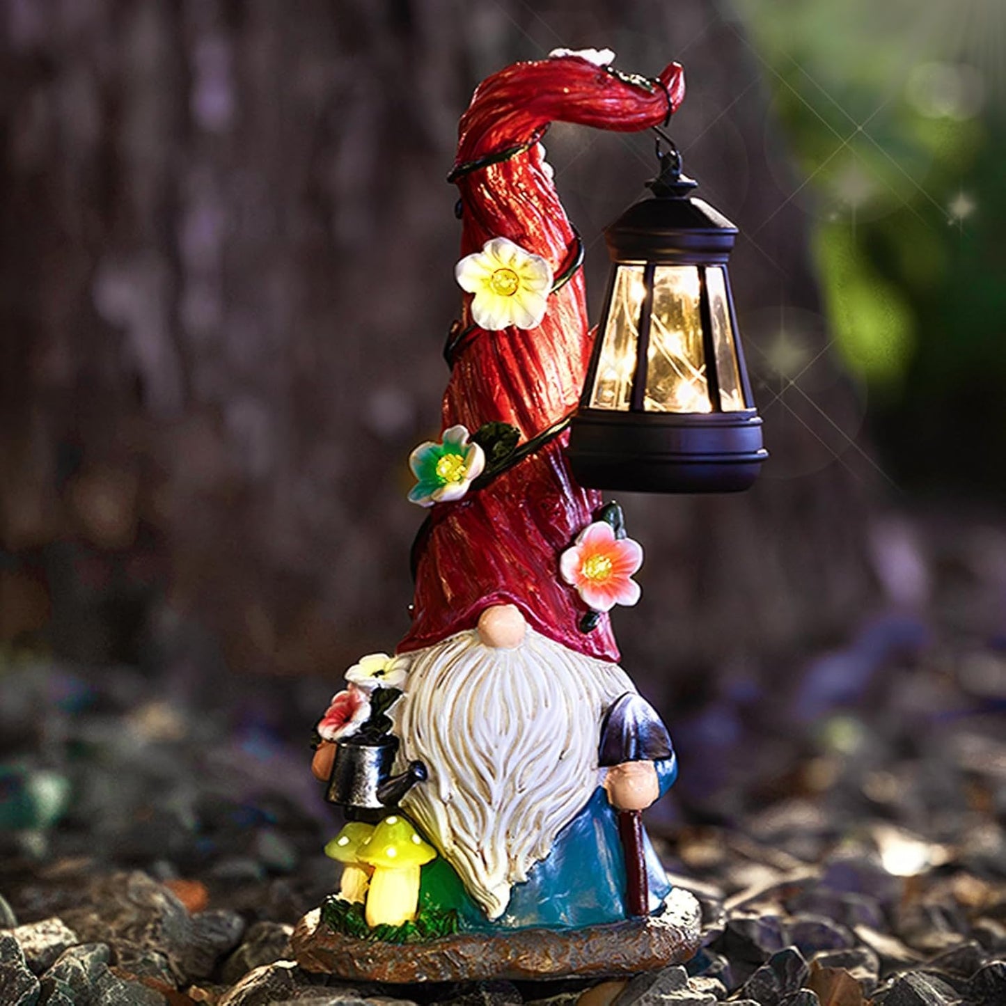 TIJNN Solar Garden Gnome Statue with Lantern, Dwarf Gardener Outdoor Decor for Patio, Yard, Porch Garden Gifts