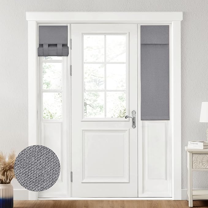 HOMEIDEAS 100% Linen Blackout Sidelight Curtains for Front Door, Side Door Window Curtains, Small Window,Thermal Insulated Covering, 1 Panel, W12 X L40 Inch, Dark Grey