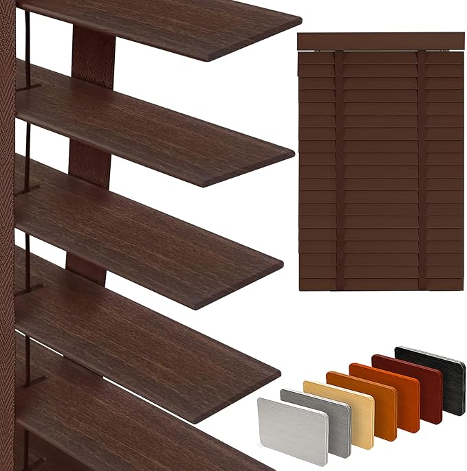 2" Slats Wood Blinds for Indoor Windows: Solid Wooden Blackout Blinds & Shades,Black Out Privacy Horizontal Blinds for Home Bedroom Bathroom Living Room Windows and Doors 47.5" WX64 H Dark Brown