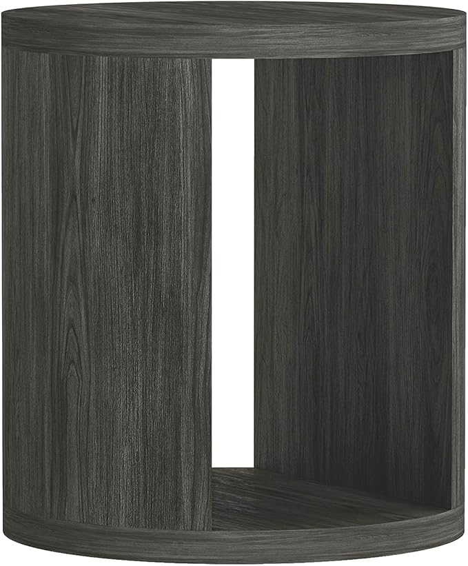 Manhattan Comfort Alure 20" Round End Table, Modern Accent Side Table with Open Storage, Elegant Wood Grain Design, Compact Living Room Furniture, Charcoal