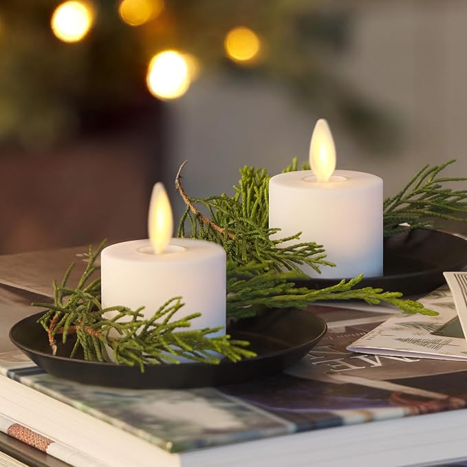 Luminara Moving Flame LED Flameless Tealight (1.4" x 2") Remote Ready Battery Operated Plastic LED Flameless Tea Light - Smooth Matte - Pearl Ivory (2-Pack White)