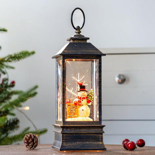 Christmas Snow Globe Lantern Water Glittering Snowman Christmas Tree Crown with Music, USB Lined Operated Lighted Lantern for Christmas Festival Decoration Gifts