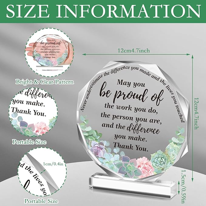 Yinder Thank You Gifts for Women Appreciation Gifts for Coworker Employee Nurse Teacher Leader Boss Inspirational Quotes Acrylic Desk Decor for Home Office Farewell Retirement