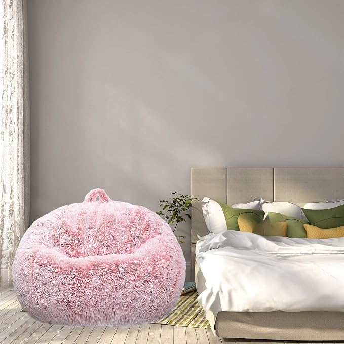 BCU Bean Bag Chair Cover Ultra Soft Fluffy Faux Fur Beanbag Cover Plush Living Room Chairs Cover for Adults and Kids, Purple
