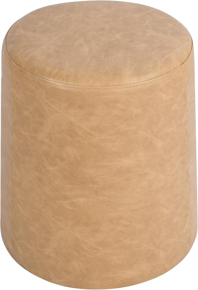 HomePop Faux Leather Organic ShapeOttoman (No Lid, Seat Only) | HomePop Home Décor | Round Pouf Foot Rest – Sand Faux Leather