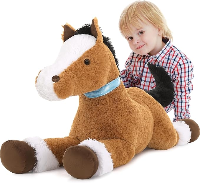 Tezituor 35 Inches Realistic Horse Stuffed Animal, 3ft Large Stuffed Pony Plush Farm Toy, Hugging Soft Darkbrown Horse Plush Pillow Gift for Boys Girls Birthday Decor
