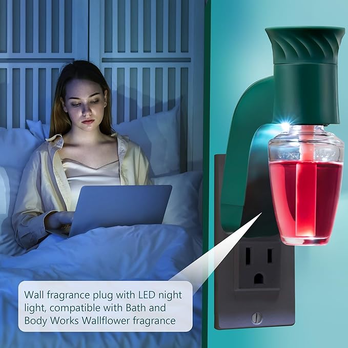Hohean 2 Pcs Wall Fragrance Plug with Night Light Compatible with Bath and Body Works WallFlower Refills (No Fragrance Included), ETL Certified, Rotatable Scent Control Plug for Home/Office (Green)