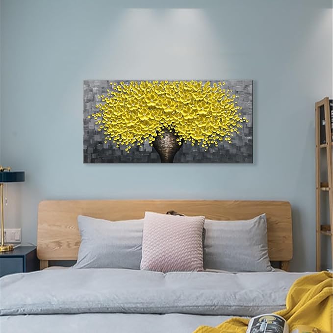 zoinart 3D Oil Painting on Canvas Yellow Flowers Modern Canvas Wall Art Home Decorations Floral Artwork Framed Wall Pictures Texture Contemporary Art Wall Decor