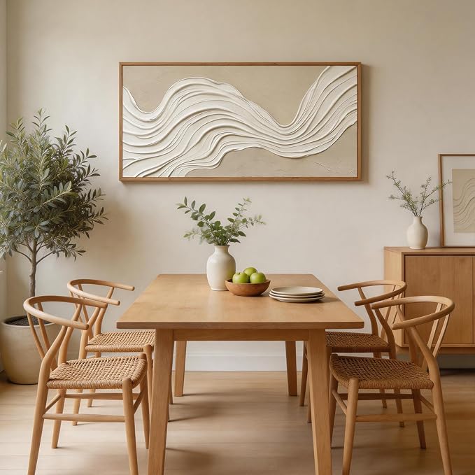CHDITB 3D Textured Neutral Earth Tone Abstract Wave Relief Sculpture Framed Canvas Wall Art Set, Minimalist Texture Modern Wall Decor, Earth Tone Prints for Living Room Hallway Bedroom Decor 40"x20"