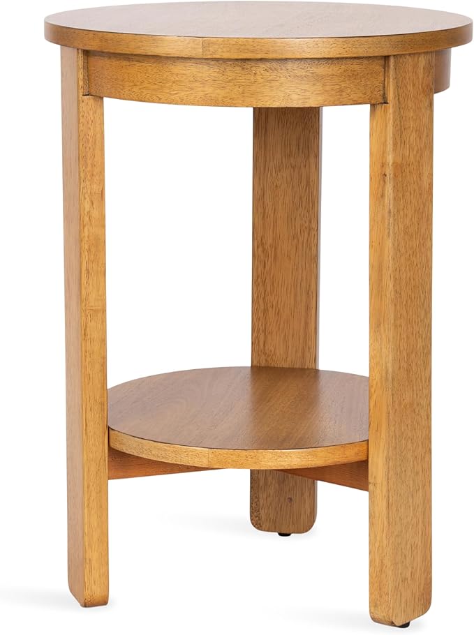 Kate and Laurel Foxford Tiered Round Side Table, 16 x 16 x 23, Natural Brown, Transitional Two-Tier Circle Nightstand Table with Storage and Resilient Wood Construction for Bedroom Decor