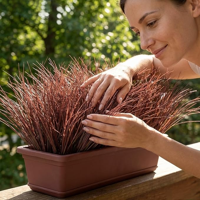 24 Bundles Red Artificial Plants Onion Grass Outdoor 20 Inch Fake Shrubs Wheat Grass UV Resistant Autumn Greenery Stems Faux Bushes Plant for Indoor Home Farmhouse Summer Decor