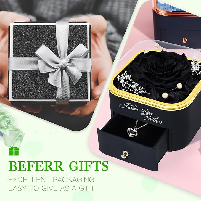 Beferr Birthday Gifts for Women Preserved Real Rose with Necklace Eternal Roses Forever Flowers for Delivery Anniversary Mothers Gifts for Mom Her Grandma Wife Sister from Daughter Son