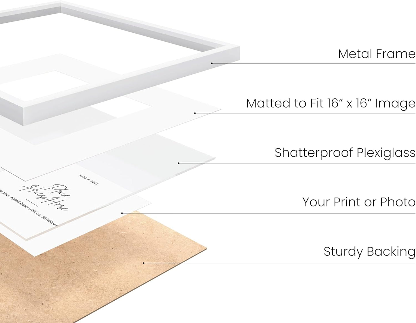 HAUS AND HUES 20x20 White Metal Picture Frame Matted to 16x16 - Features Premium Aluminum & Hanging Hardware, Shatterproof Plexiglass - Ideal for Home, Room, Office (20x20 in, White, Set of 1)