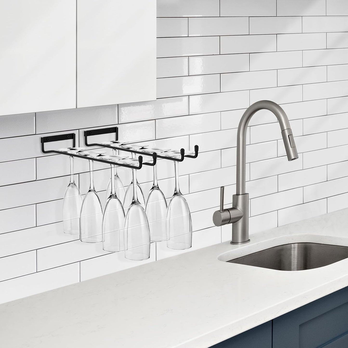 Sorbus Wine Glass Holder - 12 Inch Wall Mounted Wine Glass Rack for Under Cabinet Organization and Storage - Kitchen Shelves for Home Bar Holds Up to 4 Stemware Wine Glasses Each, 16 Total (4 Pack)