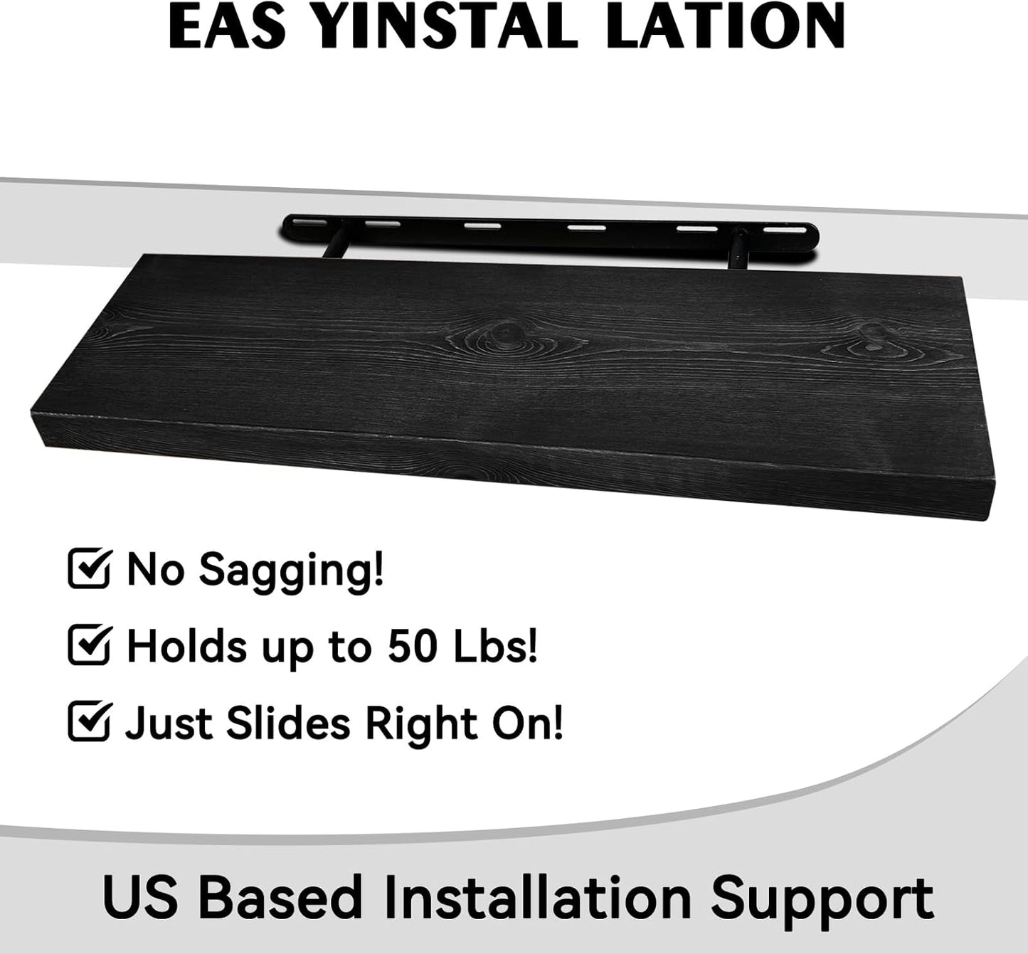 BGMG Wood Floating Shelves 24 inch, Wide Rustic Wooden Wall Shelves for Bathroom Living Room Bedroom Kitchen Farmhouse Set of 2-24x 6.7 x1.25 inch- Black