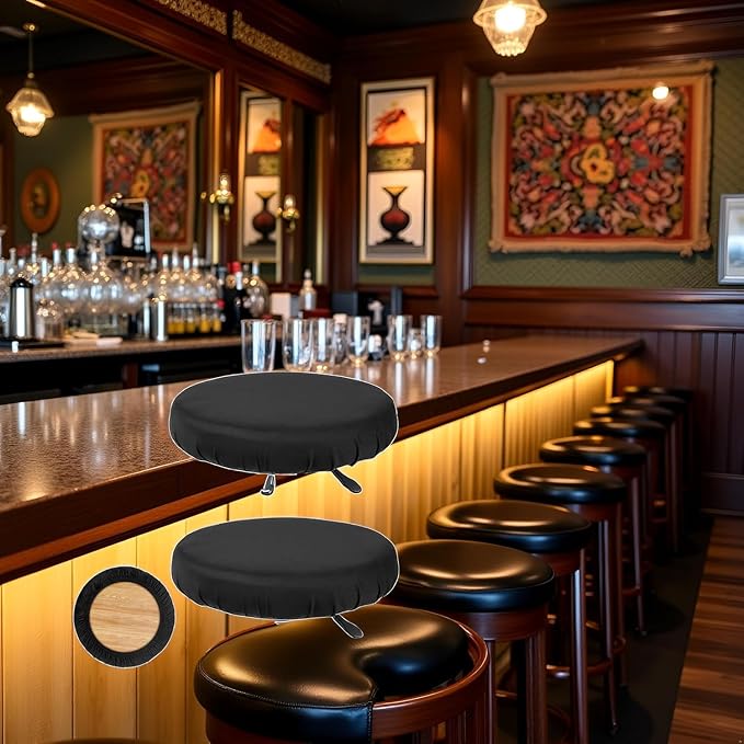 2 Pcs Bar Stool Covers, Soft Round High Elastic Bar Stool Cushion, Machine Washable, Fit for Dia 11-14 in Round Stool, Black