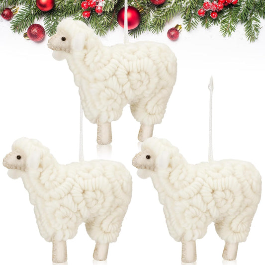 Jenaai 3 Pieces Felt Sheep Christmas Ornaments Sheep Decorative Hanging Ornaments Vintage Farm Wooly Lamb Tree Xmas Pendant Curly Decor for Holiday Figurines Gifts (Classic)