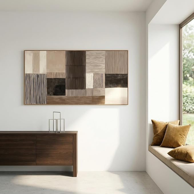 HUADAOART Abstract Geometric Canvas Wall Art Neutral Brown Tones Canvas Print Modern Style 58 x 30 in Home Decor for Living Room Bedroom Office Wall Decoration Ready to Hang