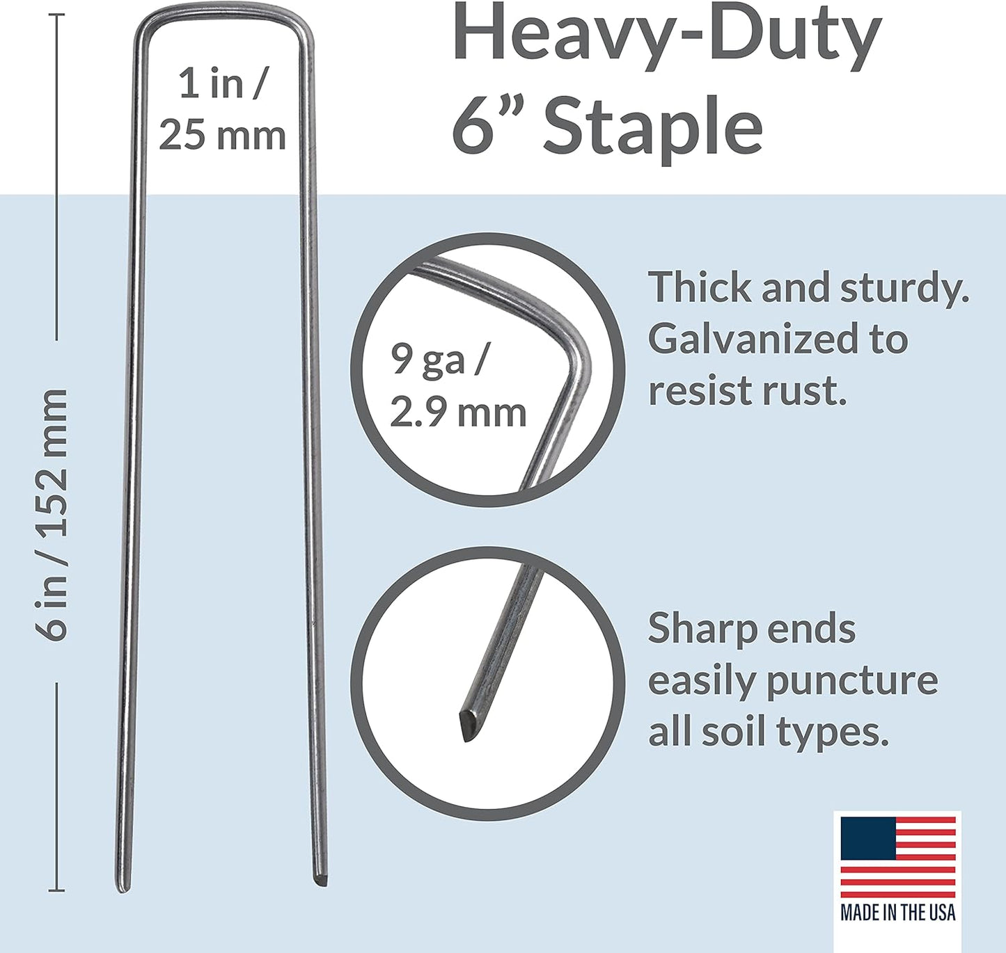Pinnacle Mercantile 100 Pack Galvanized Garden Stakes Landscape Staples Extra Heavy Duty Sod Ground Anchors Anti Rust 6 inch Metal Pins 9 Gauge USA Made …