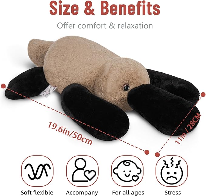 Niuniu Daddy 20" | 3.3 Pound Weighted Platypus Stuffed Animals for Adults Kids, Weighted Stuffed Platypus Plush for Toddler, Cute Fluffy Soft Plush Toy Body Pillow for Presents Christmas Birthday