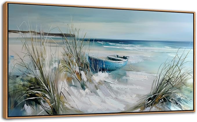 YDYSUNE Blue and White Coastal Wall Art Framed Canvas picture - Beach Ocean Seascape Scenery Painting Artwork for Living Room,Bedroom Decoration Ready to Hang 20x40 Inches