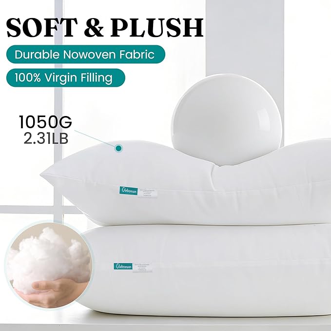 Oubonun 14 x 36 Throw Pillow Inserts - Soft, Plush & Decorative Down Alternative Pillows for Couch Sofa Bed, Machine Washable - White, Pack of 1