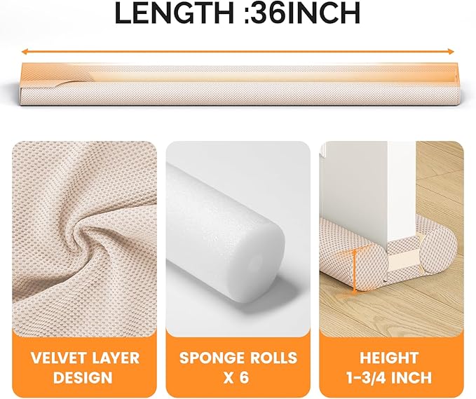 fowong Door Draft Stopper 30" to 36" Adjustable Draft Stopper for Bottom of Doors, Soundproofing Noise Blocker, Easy to Install, Light Pink