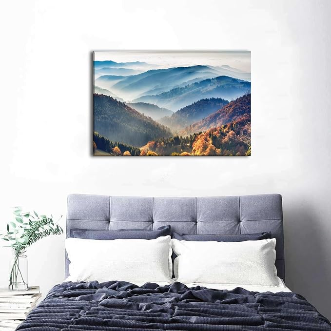 Large Great Smoky Mountains Scenery Canvas Wall Art Nature Misty Forest Sunrise Pictures Wall Decor National Park Landscape Prints Paintings Artwork Living Room Bedroom Office Home Decorations 24x36"