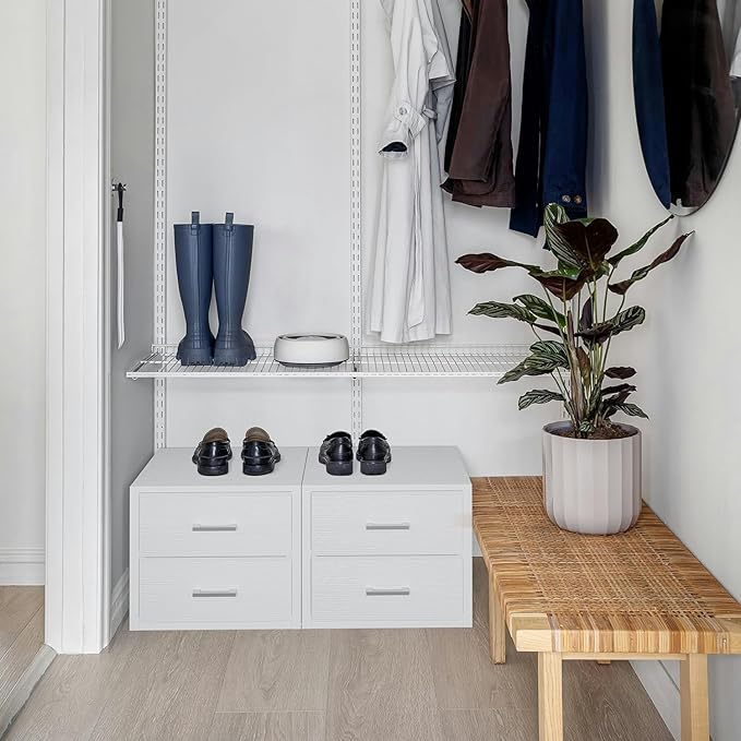 BOLUO Stackable Storage Drawers Closet Organizers and Storage Fabric White 2 Drawer Dresser for Bedroom Modern